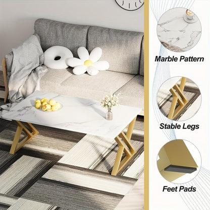 Rectangular Faux Marble Coffee Table for Living Room and Bedroom detail image - detail view 9