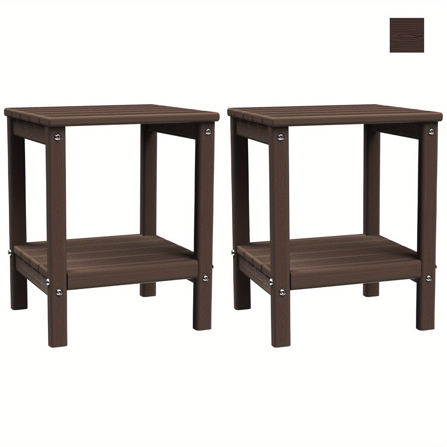 Outdoor Side Table shown in the Brown(wood grain), 2pcs option