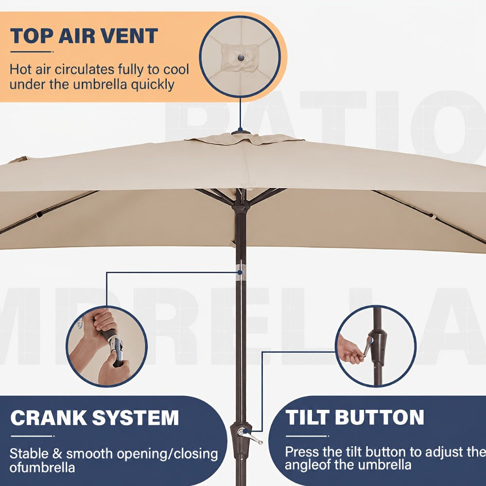 Rectangular Patio Umbrella, Outdoor Table Umbrella for Outdoor Shade and Protection detail image - detail view 8