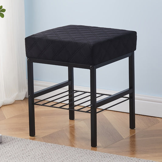 Vanity Stool, Velvet Footstool Ottoman, Rectangular Pouf Makeup Stool Shoe Changing Bench shown in the main product view