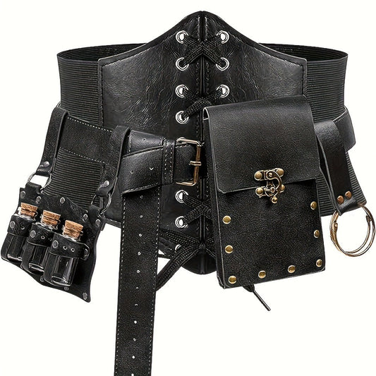 Renaissance Costume Sets - Accessories Set 5 Pcs Adults PU Leather Belt, Corset, Sword Sheath, Potion - main product view