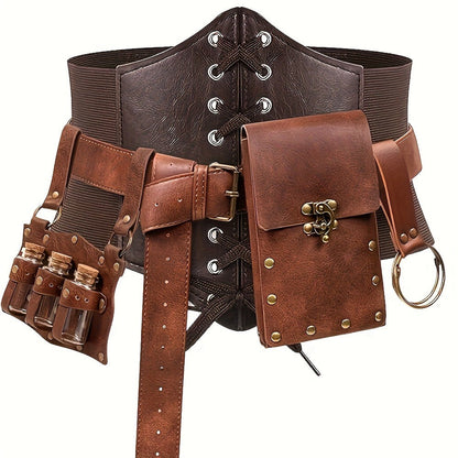 Renaissance Costume Sets - Accessories Set 5 Pcs Adults PU Leather Belt, Corset, Sword Sheath, Potion - product detail view 2