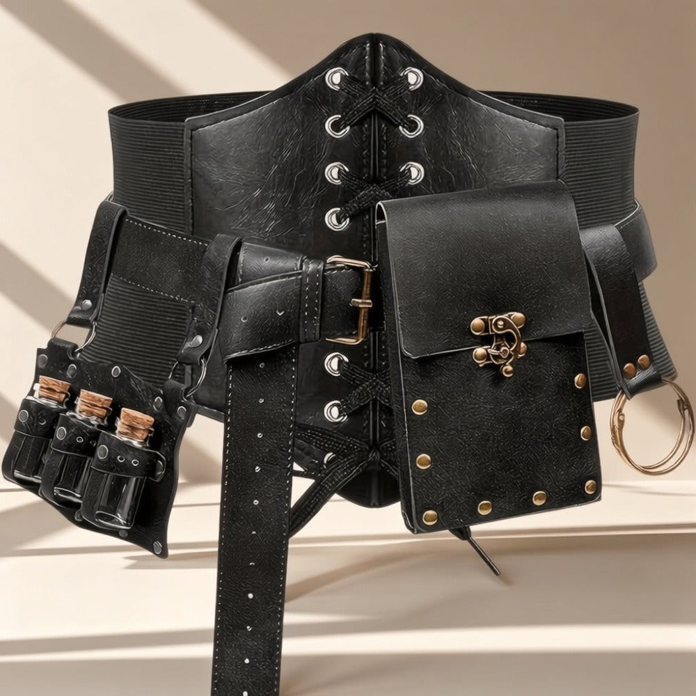 Renaissance Costume Sets - Accessories Set 5 Pcs Adults PU Leather Belt, Corset, Sword Sheath, Potion - product detail view 6