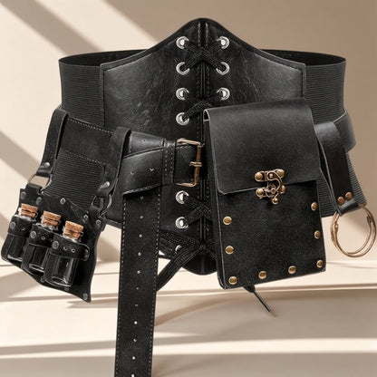 Renaissance Costume Sets - Accessories Set 5 Pcs Adults PU Leather Belt, Corset, Sword Sheath, Potion - product detail view 6