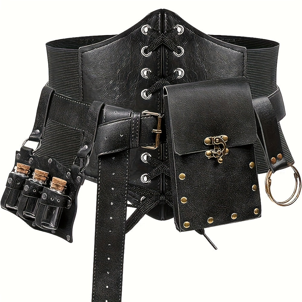 Renaissance Costume Sets - Accessories Set 5 Pcs Adults PU Leather Belt, Corset, Sword Sheath, Potion - product detail view 7