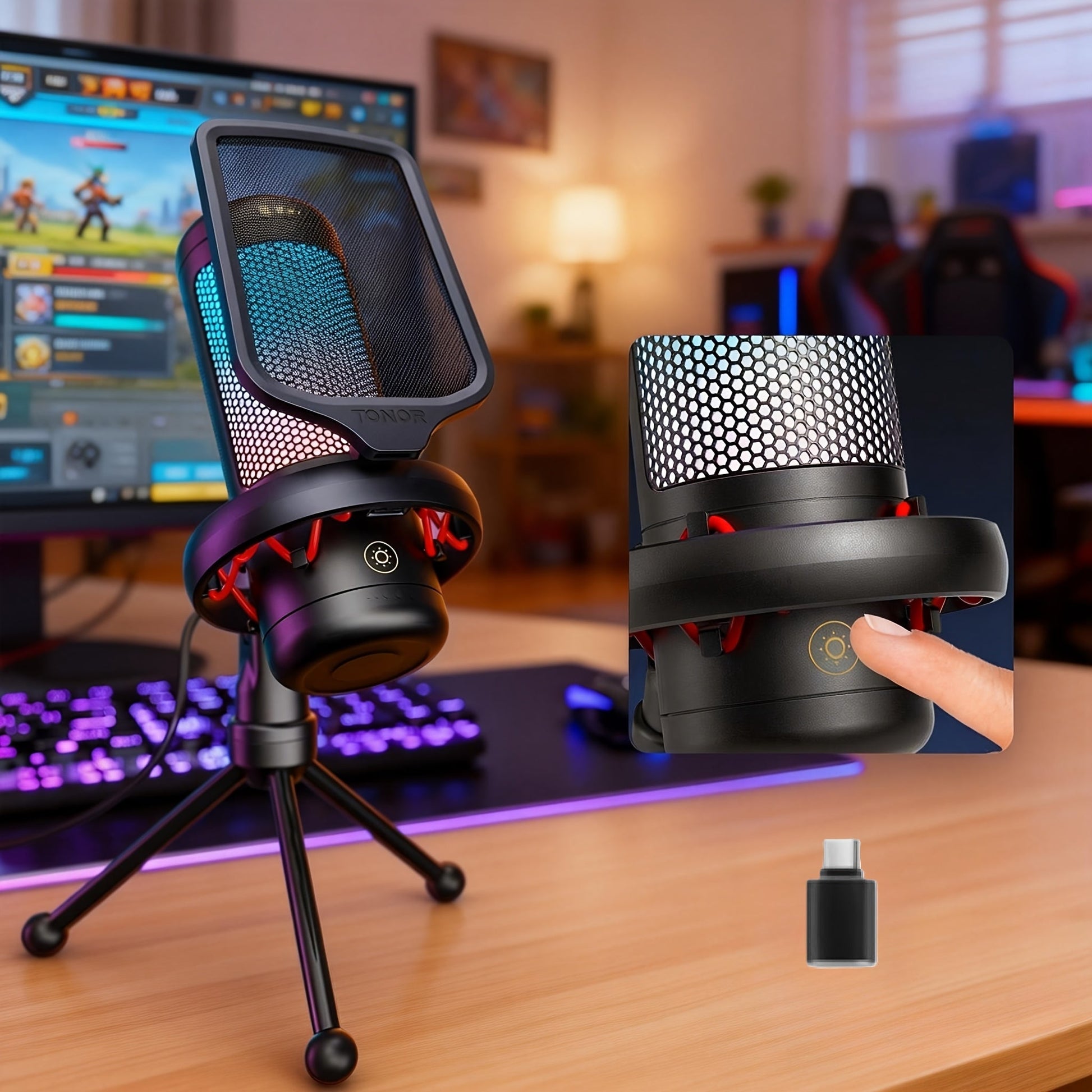 RGB USB Condenser Microphone Kit shown in the Black-Vertical Upgraded option