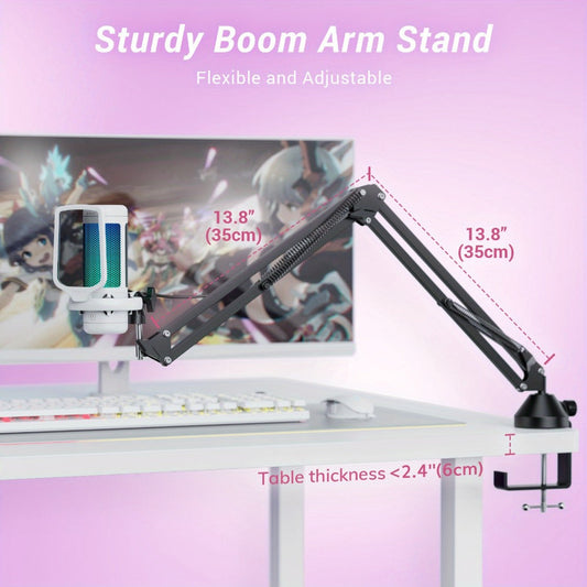RGB USB Condenser Microphone Kit with Boom Arm, Shock Mount and Pop Filter detail image
