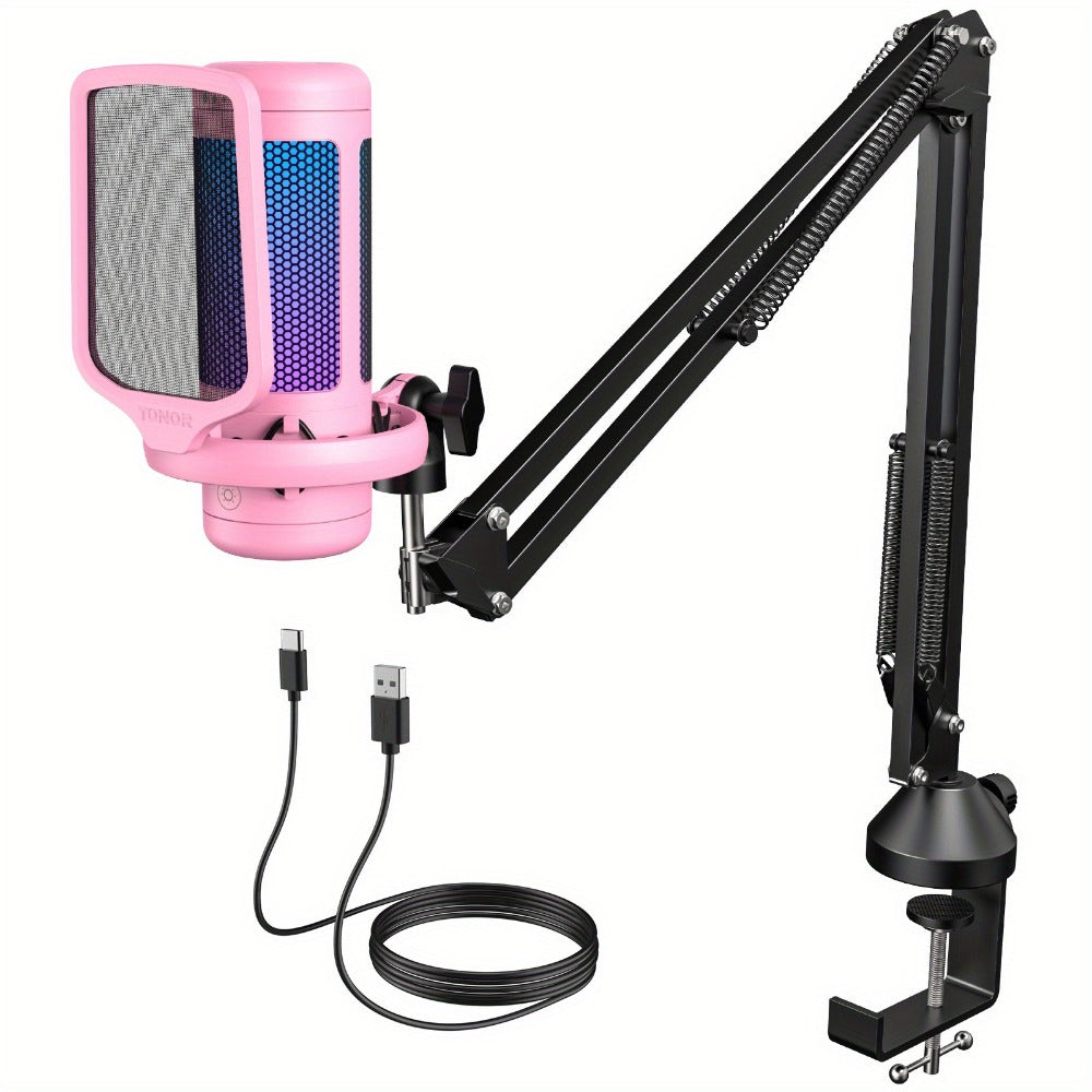 RGB USB Condenser Microphone Kit with Boom Arm, Shock Mount and Pop Filter detail image - detail view 6