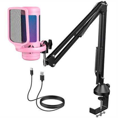 RGB USB Condenser Microphone Kit shown in the pink option