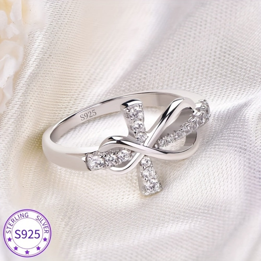 Rings for Women - 925 Sterling Silver Infinity Cross Ring for Cubic Zirconia CZ Stone - main product view