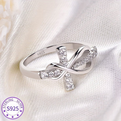 Rings for Women - 925 Sterling Silver Infinity Cross Ring for Cubic Zirconia CZ Stone - main product view