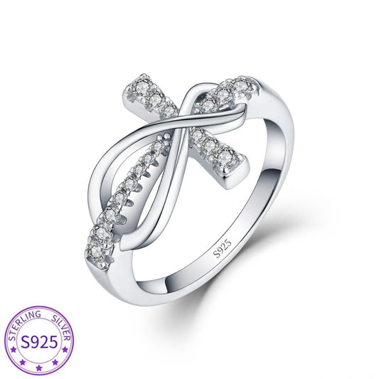 Rings for Women - 925 Sterling Silver Infinity Cross Ring for Cubic Zirconia CZ Stone - product detail view 2