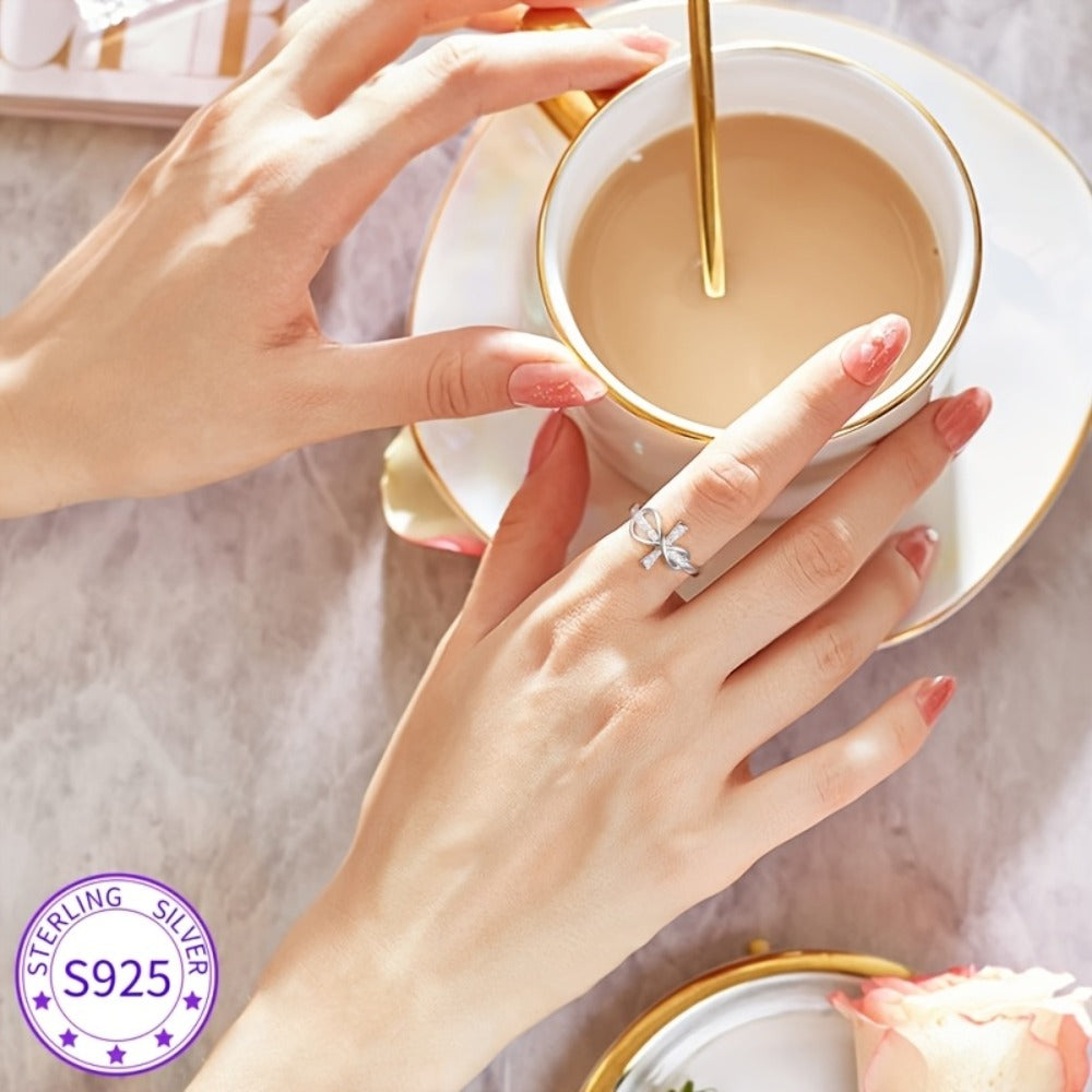 Rings for Women - 925 Sterling Silver Infinity Cross Ring for Cubic Zirconia CZ Stone - product detail view 3