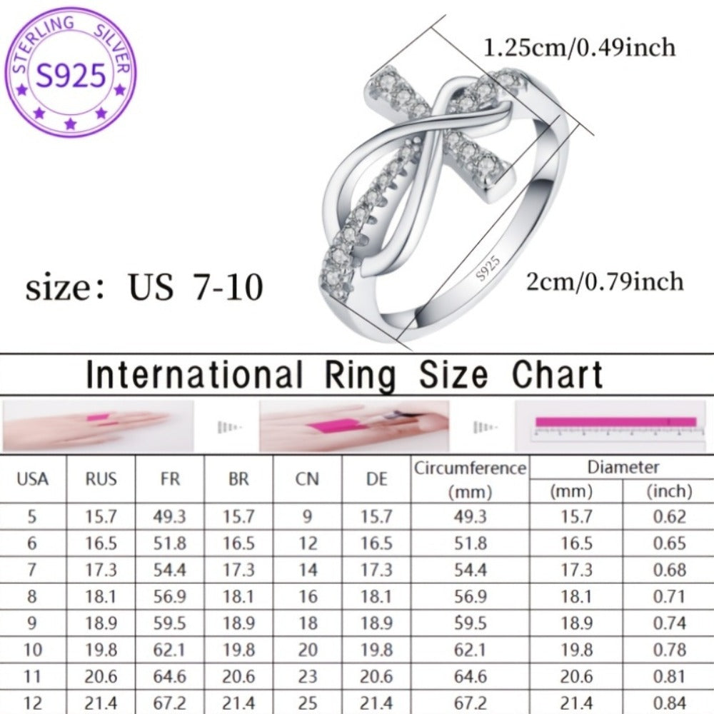 Rings for Women - 925 Sterling Silver Infinity Cross Ring for Cubic Zirconia CZ Stone - product detail view 4