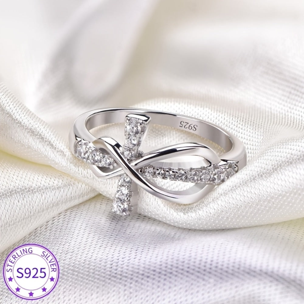 Rings for Women - 925 Sterling Silver Infinity Cross Ring for Cubic Zirconia CZ Stone - product detail view 5