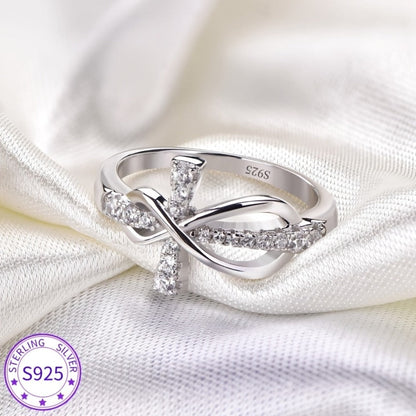 Rings for Women - 925 Sterling Silver Infinity Cross Ring for Cubic Zirconia CZ Stone - product detail view 5