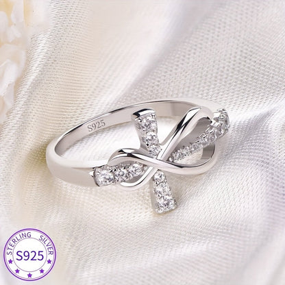 Rings for Women - 925 Sterling Silver Infinity Cross Ring for Cubic Zirconia CZ Stone - product detail view 6