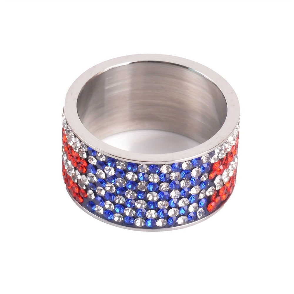 Rings for Women - American Flag Ring Stainless Steel Rhinestone Patriotic Ring Men Gold - product detail view 3