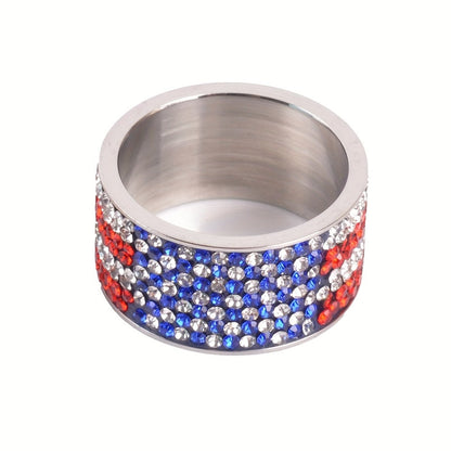 Rings for Women - American Flag Ring Stainless Steel Rhinestone Patriotic Ring Men Gold - product detail view 3