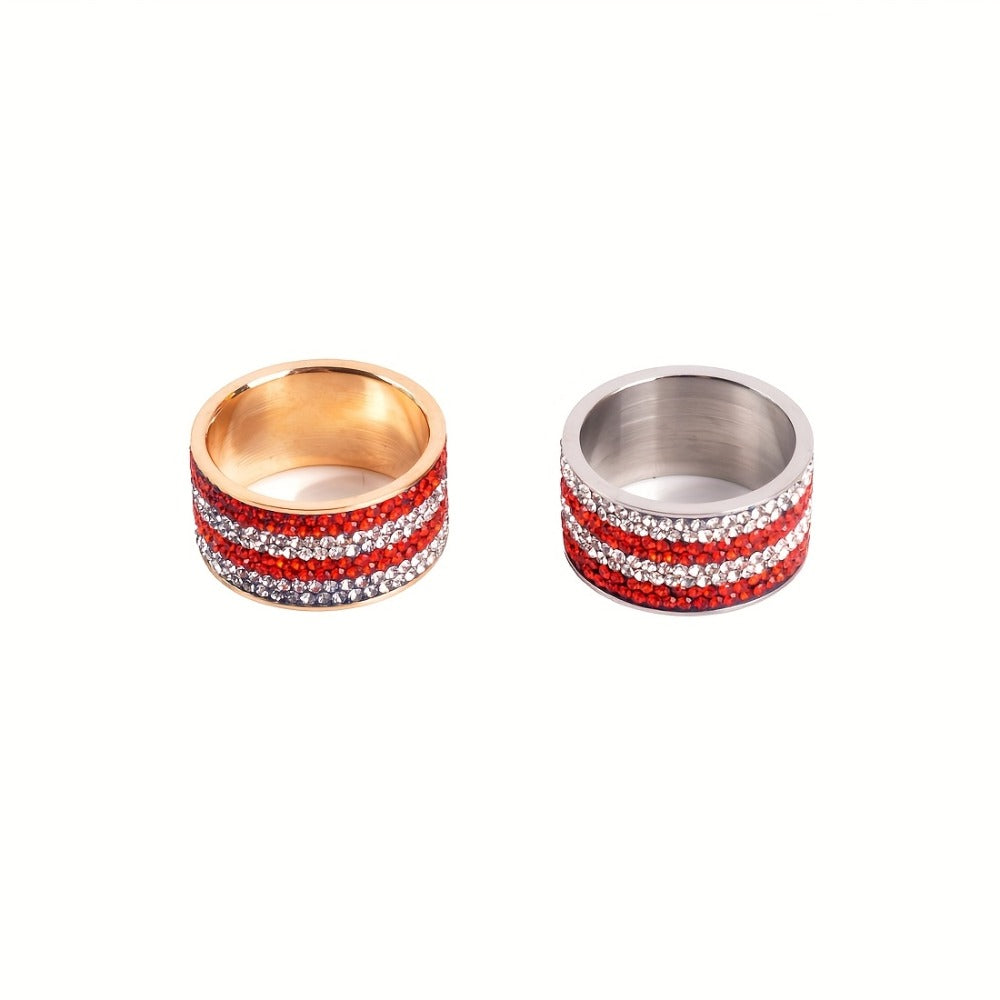 Rings for Women - American Flag Ring Stainless Steel Rhinestone Patriotic Ring Men Gold - product detail view 4