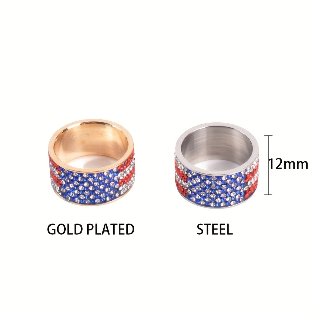 Rings for Women - American Flag Ring Stainless Steel Rhinestone Patriotic Ring Men Gold - product detail view 5