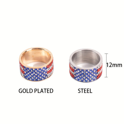 Rings for Women - American Flag Ring Stainless Steel Rhinestone Patriotic Ring Men Gold - product detail view 5