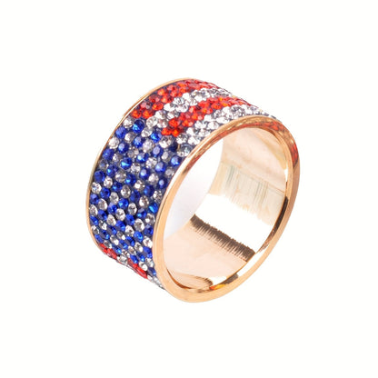 Rings for Women - American Flag Ring Stainless Steel Rhinestone Patriotic Ring Men Gold - product detail view 7