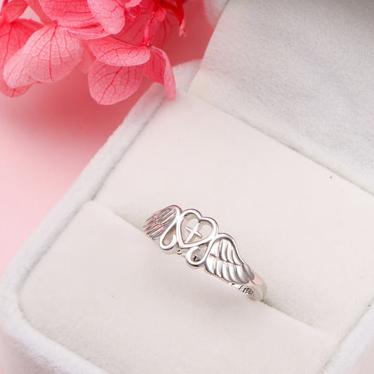 Rings for Women - Angel Wing Ring S925 Sterling Silver Memorial Ring for In Memory of Mom - product detail view 2