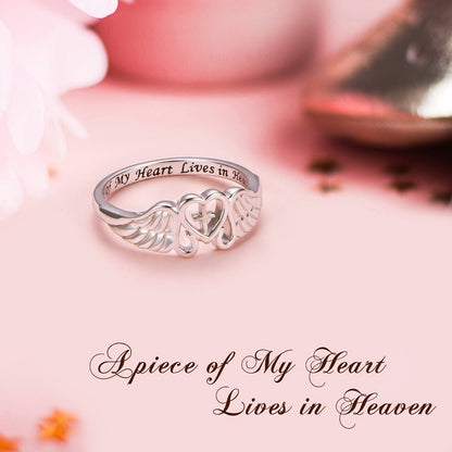 Rings for Women - Angel Wing Ring S925 Sterling Silver Memorial Ring for In Memory of Mom - product detail view 4
