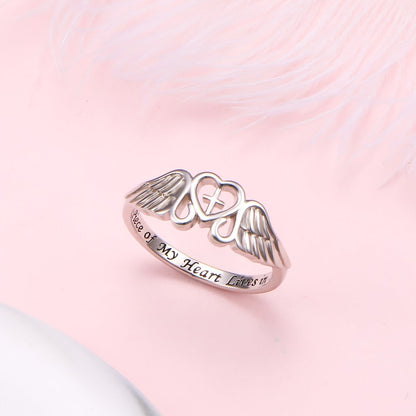 Rings for Women - Angel Wing Ring S925 Sterling Silver Memorial Ring for In Memory of Mom - product detail view 6
