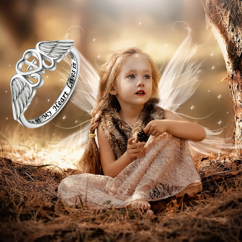 Rings for Women - Angel Wing Ring S925 Sterling Silver Memorial Ring for In Memory of Mom - product detail view 7