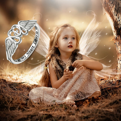Rings for Women - Angel Wing Ring S925 Sterling Silver Memorial Ring for In Memory of Mom - product detail view 7
