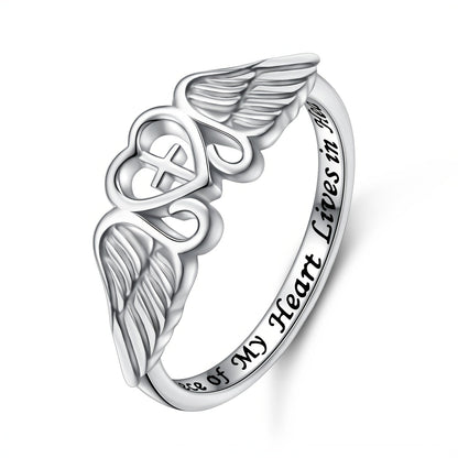 Rings for Women - Angel Wing Ring S925 Sterling Silver Memorial Ring for In Memory of Mom - product detail view 8