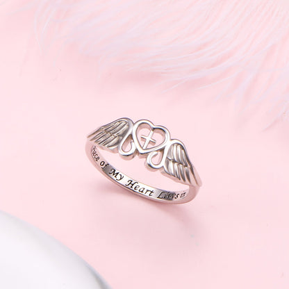 Rings for Women - Angel Wing Ring S925 Sterling Silver Memorial Ring for In Memory of Mom - product detail view 12