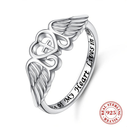Rings for Women - Angel Wing Ring S925 Sterling Silver Memorial Ring for In Memory of Mom - product detail view 13