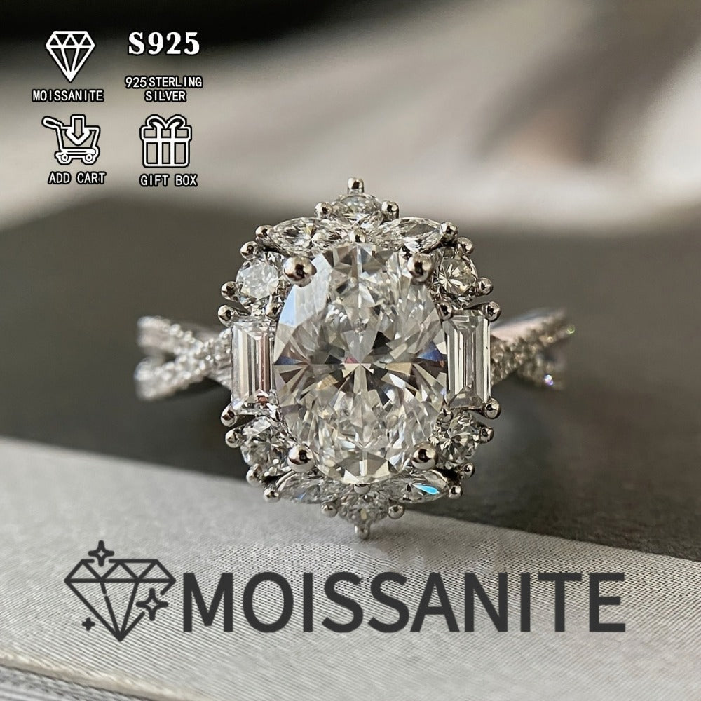 Rings for Women - Moissanite Engagement Ring Oval 2 Carat - S925 Sterling Silver - main product view