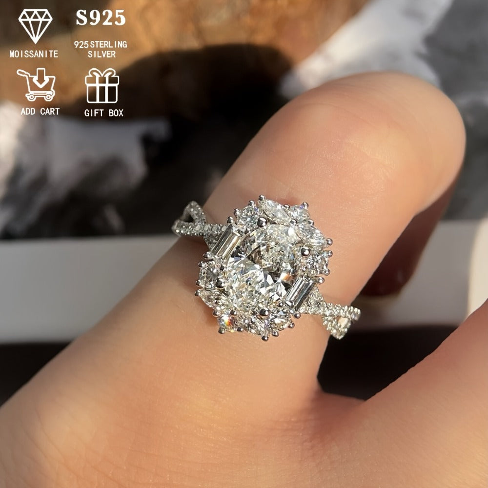 Rings for Women - Moissanite Engagement Ring Oval 2 Carat - S925 Sterling Silver - product detail view 2