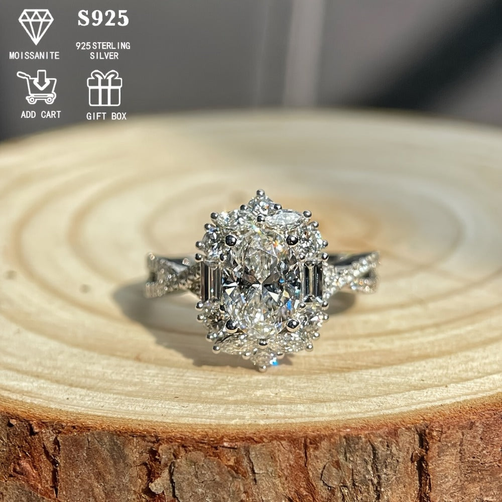Rings for Women - Moissanite Engagement Ring Oval 2 Carat - S925 Sterling Silver - product detail view 3