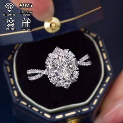 Rings for Women - Moissanite Engagement Ring Oval 2 Carat - S925 Sterling Silver - product detail view 4