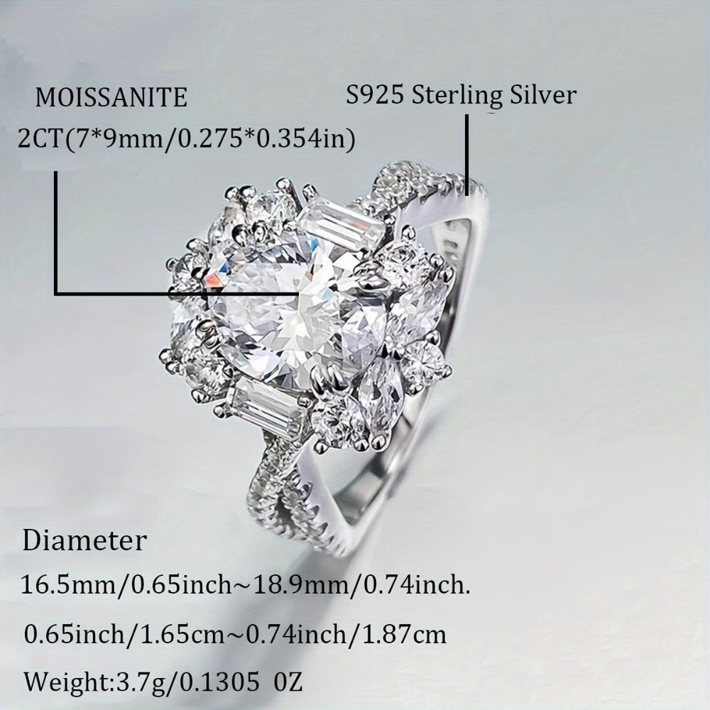 Rings for Women - Moissanite Engagement Ring Oval 2 Carat - S925 Sterling Silver - product detail view 5