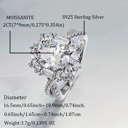 Rings for Women - Moissanite Engagement Ring Oval 2 Carat - S925 Sterling Silver - product detail view 5