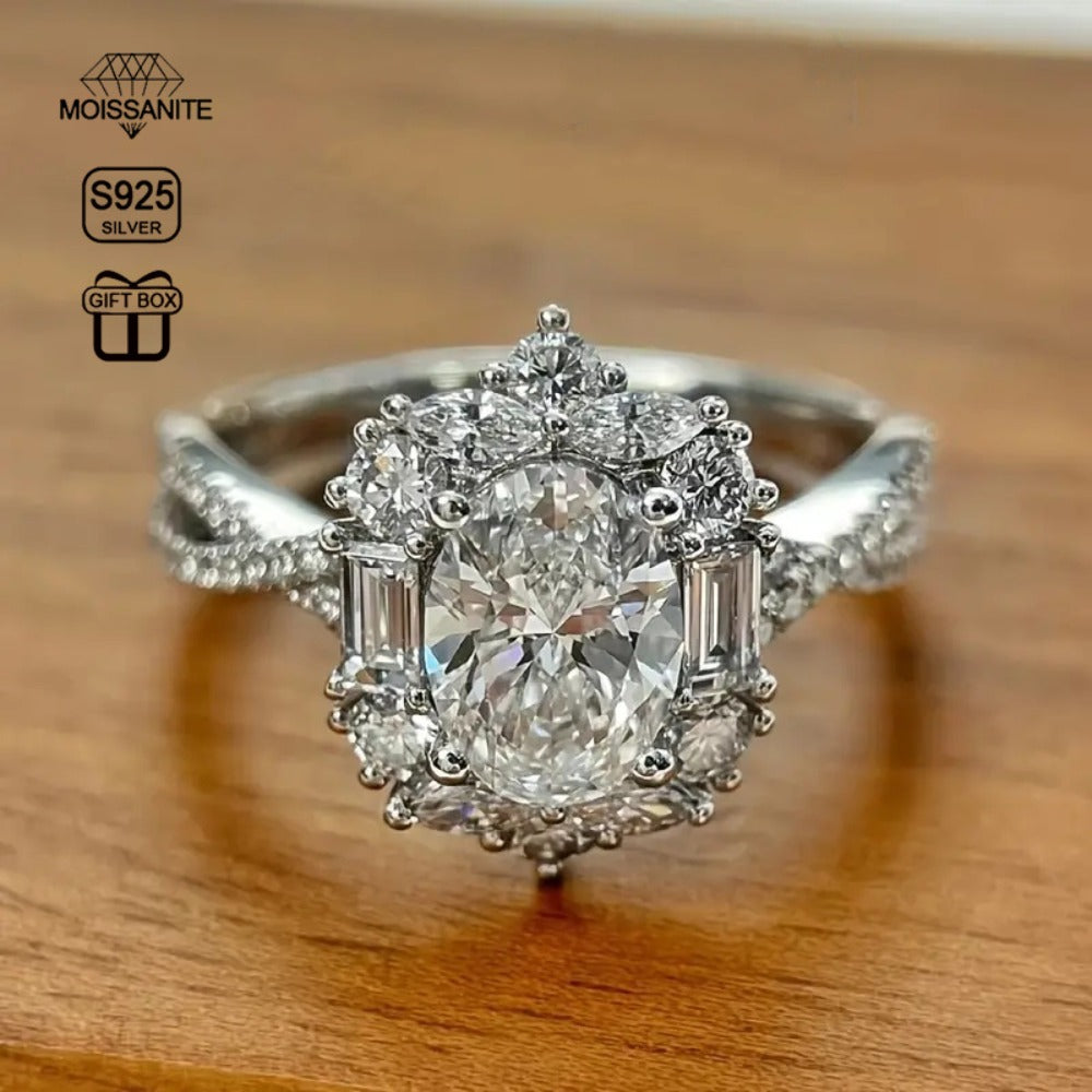 Rings for Women - Moissanite Engagement Ring Oval 2 Carat - S925 Sterling Silver - product detail view 10