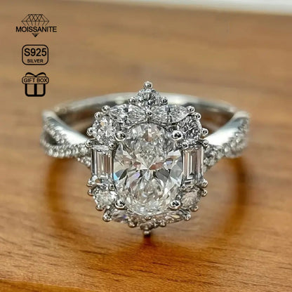 Rings for Women - Moissanite Engagement Ring Oval 2 Carat - S925 Sterling Silver - product detail view 10