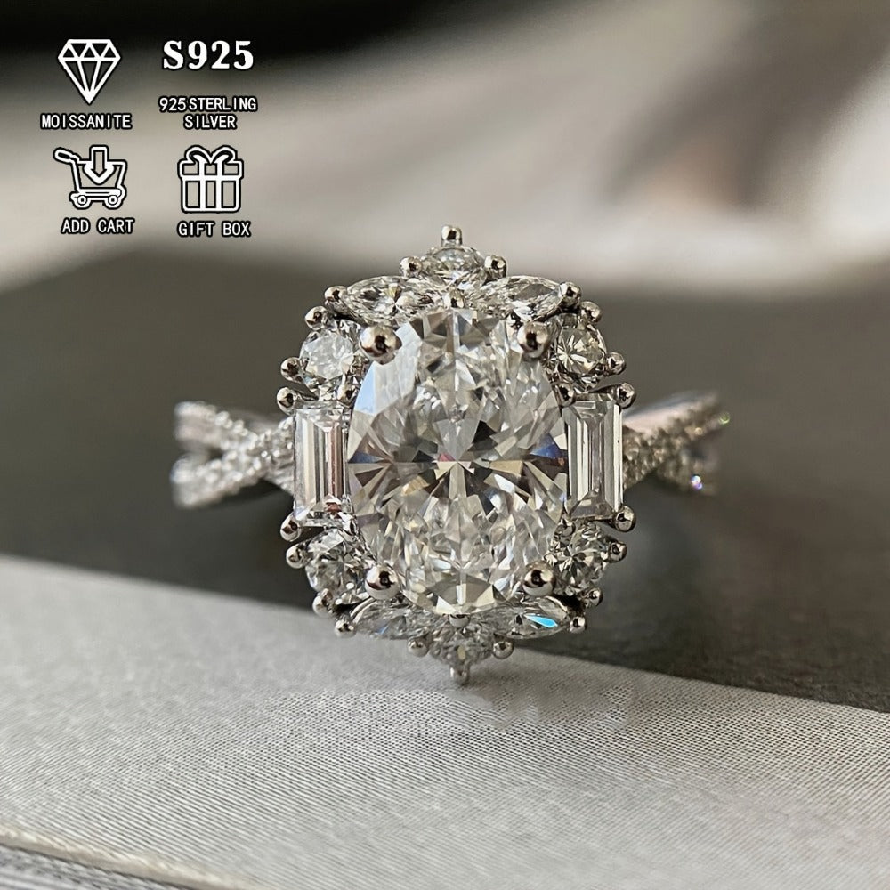 Rings for Women - Moissanite Engagement Ring Oval 2 Carat - S925 Sterling Silver - product detail view 11