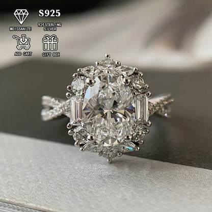 Rings for Women - Moissanite Engagement Ring Oval 2 Carat - S925 Sterling Silver - product detail view 11