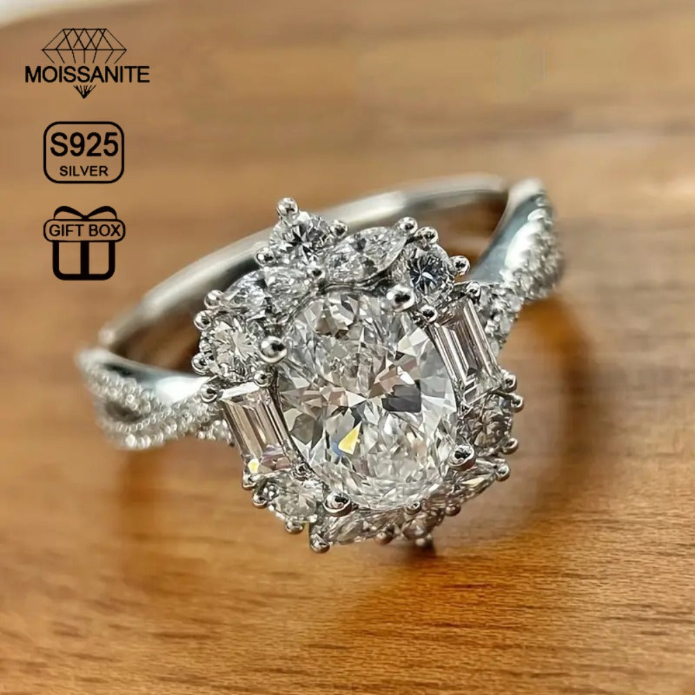Rings for Women - Moissanite Engagement Ring Oval 2 Carat - S925 Sterling Silver - product detail view 12