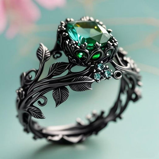 Rings for Women - Moissanite Ring S925 Silver - Vintage Leaf Totem Inlaid Moissanite Diamond - main product view