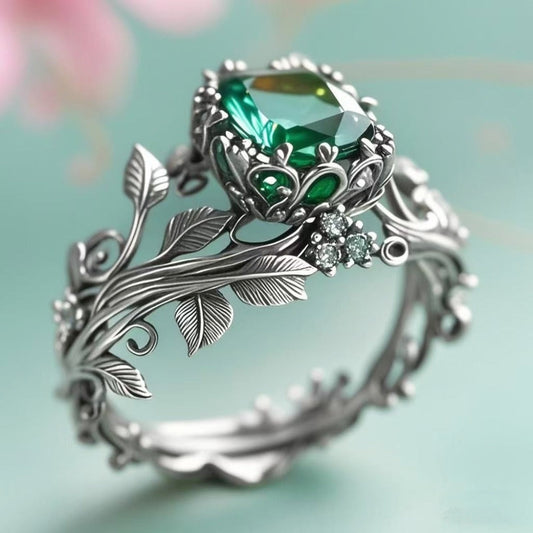 Rings for Women - Moissanite Ring S925 Silver - Vintage Leaf Totem Inlaid Moissanite Diamond - product detail view 2