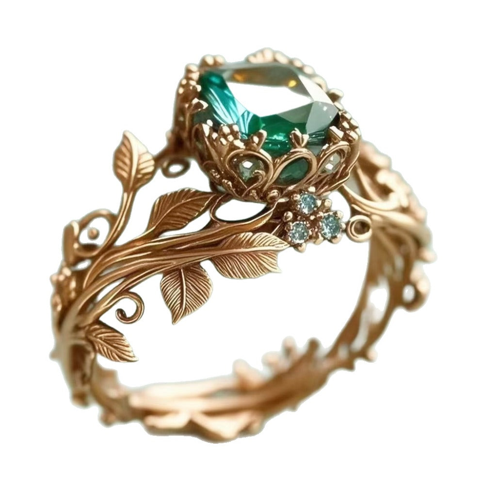 Rings for Women - Moissanite Ring S925 Silver - Vintage Leaf Totem Inlaid Moissanite Diamond - product detail view 4
