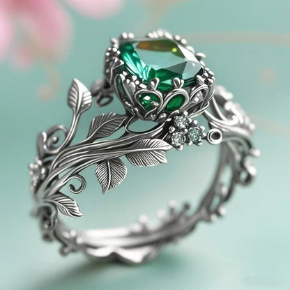 Rings for Women - Moissanite Ring S925 Silver - Vintage Leaf Totem Inlaid Moissanite Diamond - product detail view 7
